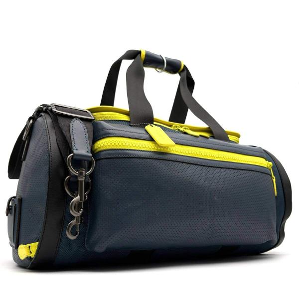 COACHボストンバック ネイビー＆イエロー コーチ COACH 2way ボストンバッグ ゴルフバッグ パンチング レザー 本