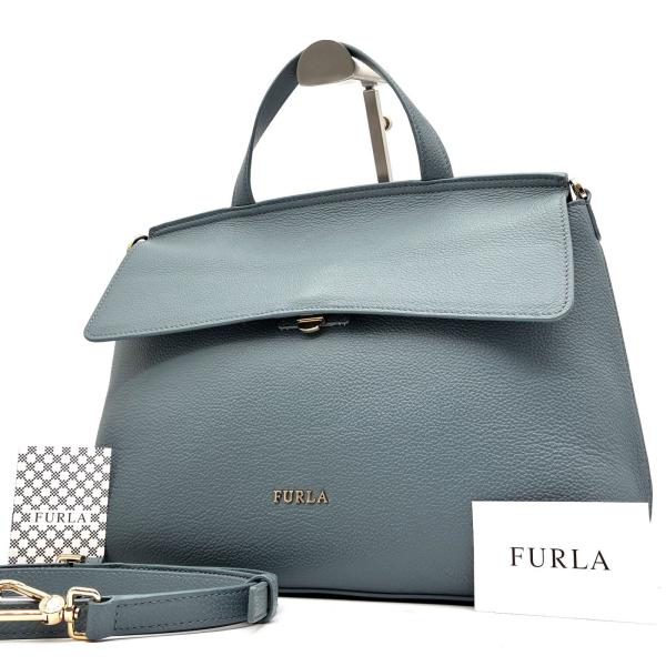 希少✨FURLA フルラ シボ革 レザー リュック ブルーグレー 2WAY フルラ FURLA ニキ NIKI 2way ハンドバッグ ショルダーバッグ フラップ