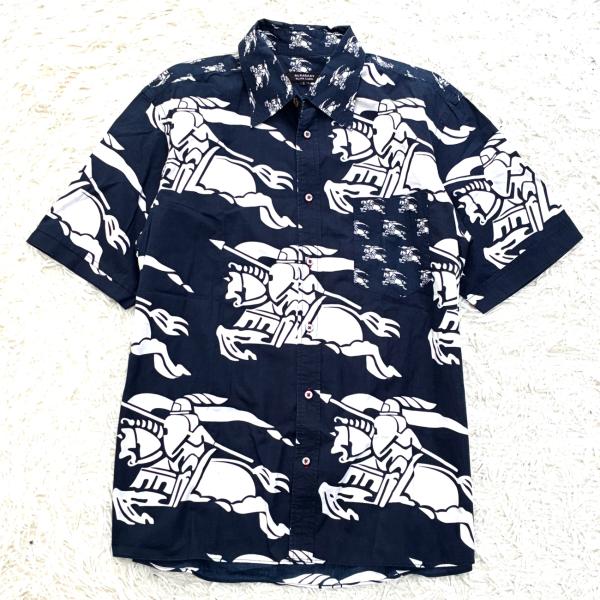 バーバリーブラックレーベル　モノグラム　シャツ　サイズ3 襟元汚れあり　総柄 BURBERRY BLACK LABEL バーバリー ブラックレーベル ナイトライダー