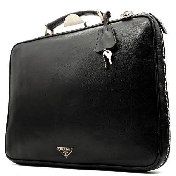 美品✨PRADA ビジネスバッグ 三角ロゴ 南京錠 サフィアーノレザー 黒 希少 プラダ PRADA ビジネスバッグ ブリーフケース サフィアーノ