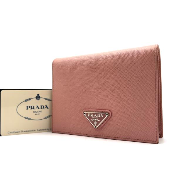 プラダ PRADA 二つ折り財布 三角ロゴ サフィアーノ ピンク レザー 本革
