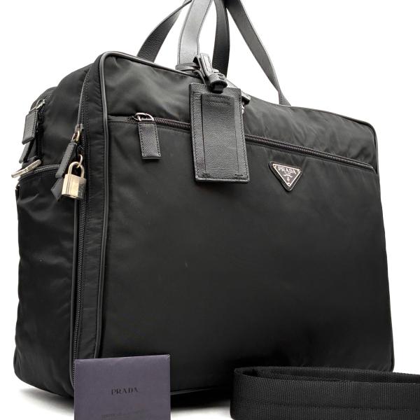 美品 付属品完備 プラダ PRADA 2way ビジネスバッグ ブリーフケース 三角ロゴ プレート 白タグ パドロック A4 ナイロン レザー 本革 ブラック 黒 ボーナス 夏休み 帰省 お盆 敬老の日 サマーギフト シルバーウィーク ご褒美 メンズ 男性 大人 美品 付属品完備 プラダ PRADA 2way ビジネスバッグ ブリーフケース