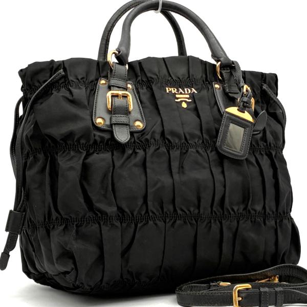 PRADA プラダ テスート ゴーフル ギャザー ナイロン レザー 2way