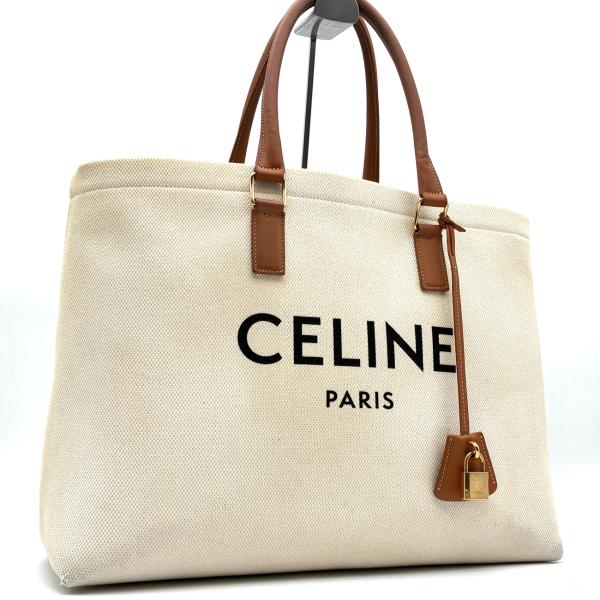 CELINE セリーヌ ホリゾンタルカバ トートバッグ キャンバス レザー