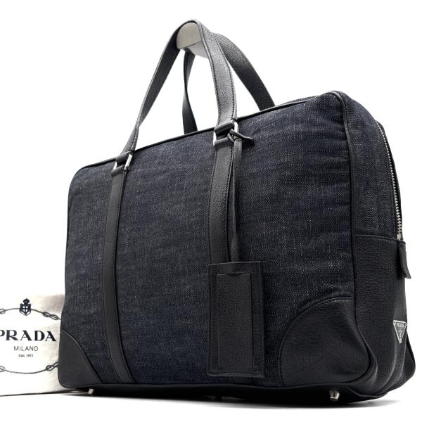 (格安)PRADA ビジネスバッグ　ブリーフケース　レザー　大きめ プラダ PRADA ビジネスバッグ ブリーフケース デニム レザー 三角ロゴ