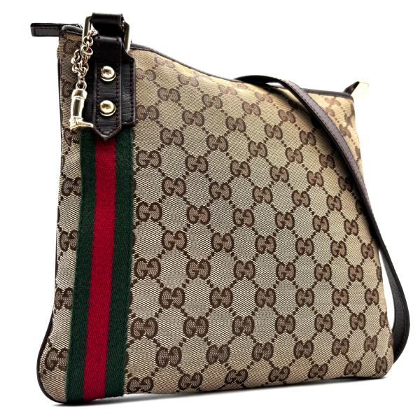 GUCCI グッチ ショルダーバッグ GGキャンバス レザー シェリーライン