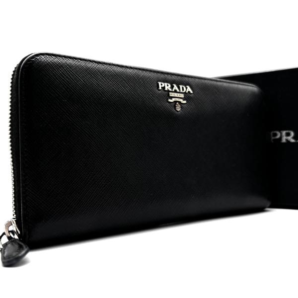 PRADAプラダ 長財布 サフィアーノレザー ラウンドジップ ファスナー
