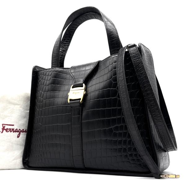 フェラガモ Salvatore Ferragamo クロコ型押し ロゴ金具 2way