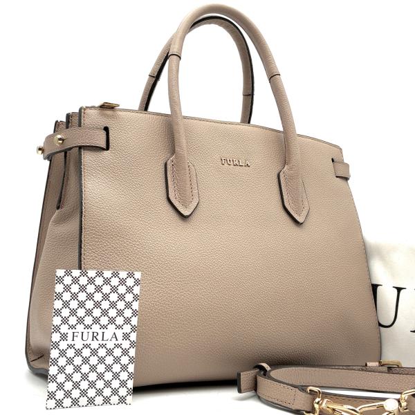 フルラ　ネットミニ　ピンクベージュ　ターンロック　2way フルラ ネットミニ ピンクベージュ ターンロック 2way 美品 FURLA
