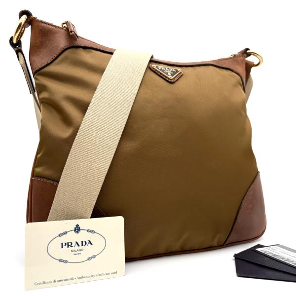 【正規品】PRADA プラダ ナイロン ボディバッグ ブラウン 三角ロゴ白タグ プラダ PRADA ショルダーバッグ クロスボディ 三角ロゴ プレート 白