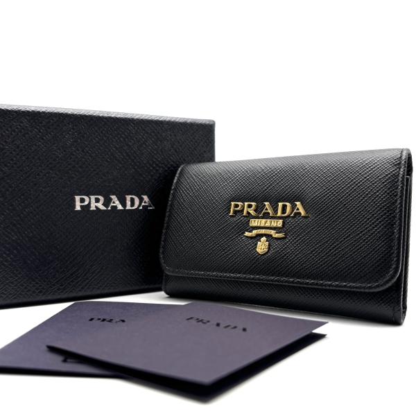 付属品完備 PRADA プラダ キーケース サフィアーノレザー 黒 ブラック プラダ PRADA サフィアーノ 4連 キーケース キーリング付 レザー 本革