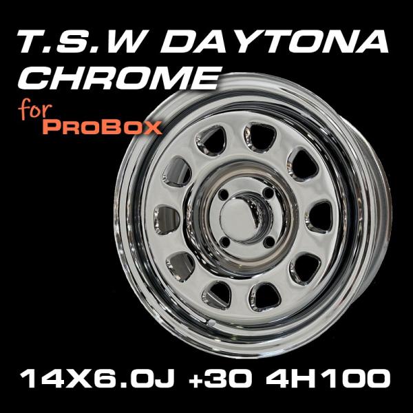送料込！美品デイトナホイール　14×6J+30☆100-4H☆4本！キャップ付！ TSW DAYTONA クローム 14X6.0J+30 4穴100 ホイール4本セット (プロ
