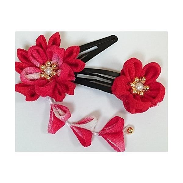 手芸キットつまみ細工髪飾り・お花のヘアピン赤