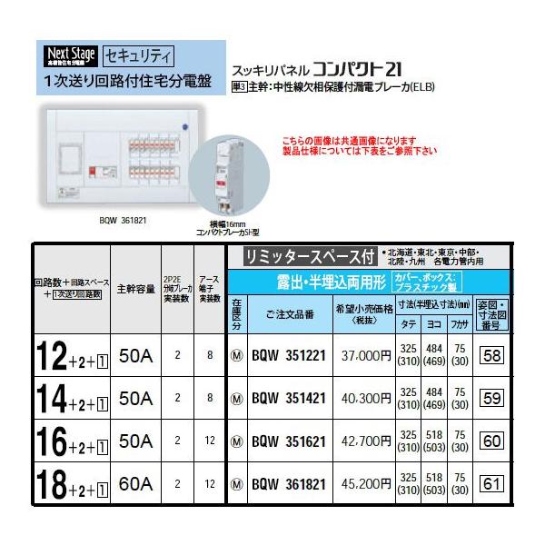 BQW351421 Panasonic ���񂵂�@�\�t ���~�b�^�[�X�y�[�X�t 1������(100V)��H�t�Z��d�� �h�A�Ȃ� �I�o�E���������p�` ��H���F14+2+1 �劲�e�ʁF50A