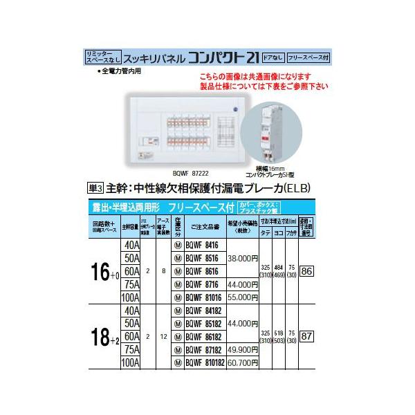 BQWF84182 Panasonic �Z��d�� �X�b�L���p�l�� ���~�b�^�[�X�y�[�X�Ȃ� �t���[�X�y�[�X�t �h�A�Ȃ� �I�o�E���������p�` ��H���F18+2 �劲�e�ʁF40A