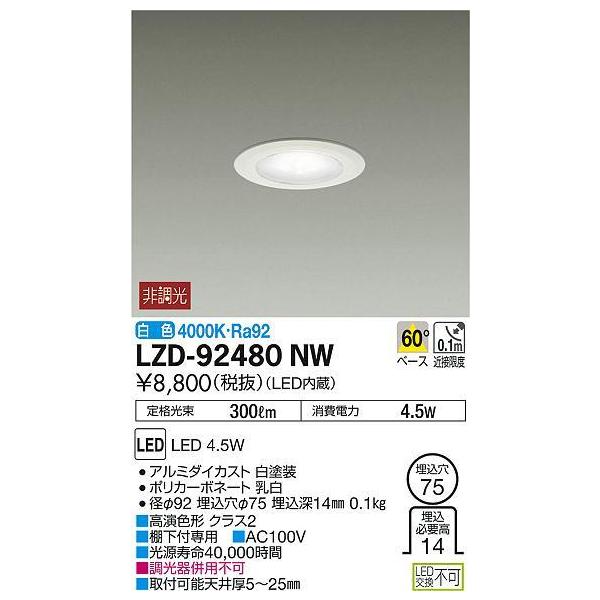 LZD-92480NW LEDfBXvC_ECg 75 d^Cv M40W 60° F F`NX2 d@ {ݏƖ YƖ Itp