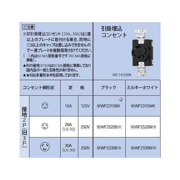 WF2315BK 引掛埋込コンセント 接地2P(旧3P) 15A 125V Panasonic 電設資材 設備工事用配線器具