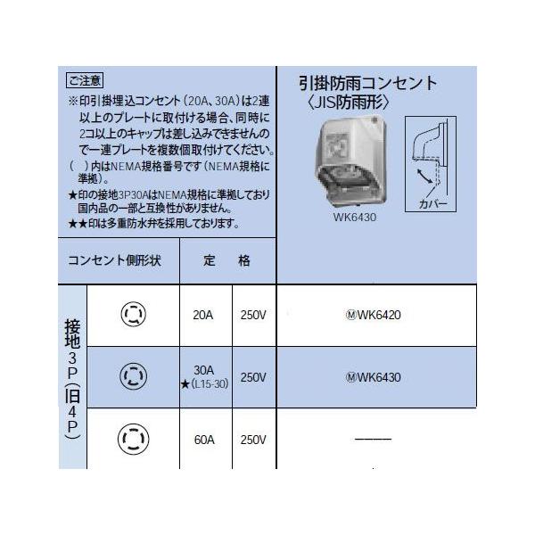 WK6430 ���|�h�J�R���Z���g �ڒn3P(��4P) 30A(L15-30) 250V Panasonic �d�ݎ��� �ݔ��H���p�z�����