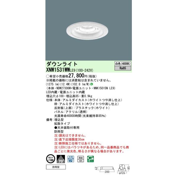 Panasonic {ݏƖ pLED_ECg F gU^Cv hJ^ 100 plt^ RpNg`uFHT32`1 LED150` XNW1531WWLE9