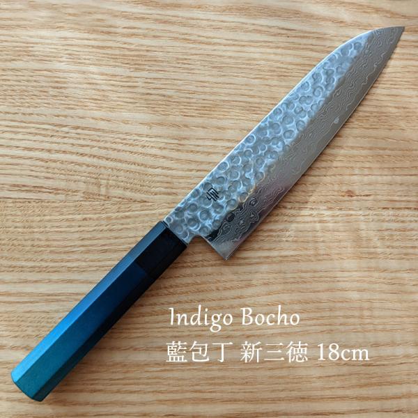 堺打刃物　墨流し　ダマスカス　三徳　180mm 包丁　和包丁　青鋼　手打ち tsu-kau_ej-shinsantoku-18cm