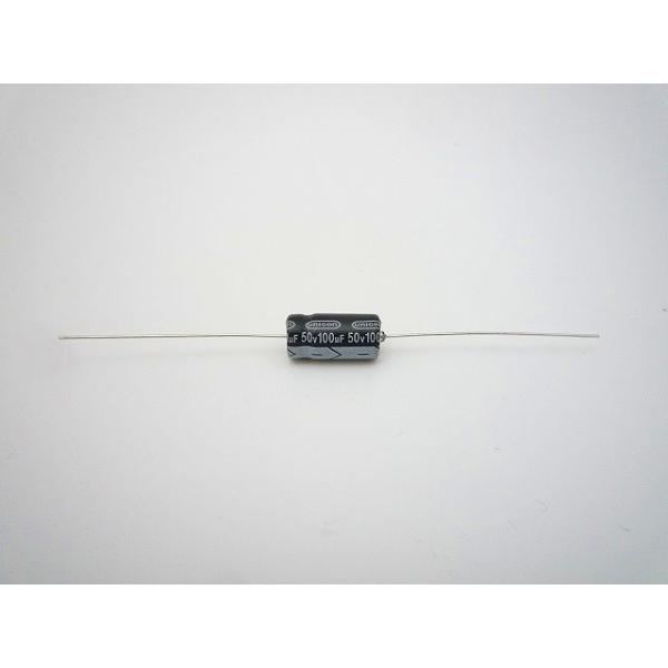 横型電解コンデンサ小型アルミニウム電解コンデンササイズ　Φ8mm x 16mm使用温度範囲　-25 〜 +105℃定格電圧　50V静電容量　100μF静電容量許容差　±20％（20℃，120Hz)特長 FEATURE・民生機器用標準品・10...