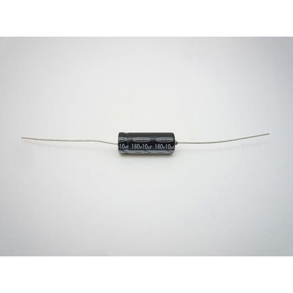 横型電解コンデンサ小型アルミニウム電解コンデンササイズ　Φ8mm x 20mm使用温度範囲　-25 〜 +105℃定格電圧　160V静電容量　10μF静電容量許容差　±20％（20℃，120Hz)特長 FEATURE・民生機器用標準品・10...