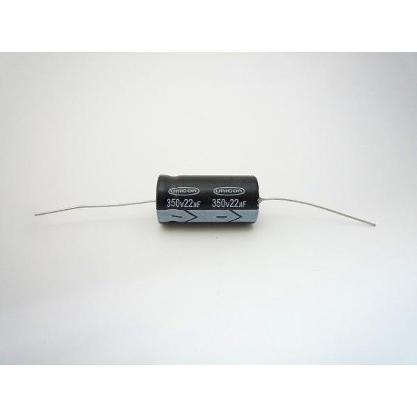 横型電解コンデンサ小型アルミニウム電解コンデンササイズ　Φ16mm x 31mm使用温度範囲　-25 〜 +105℃定格電圧　350V静電容量　22μF静電容量許容差　±20％（20℃，120Hz)特長 FEATURE・民生機器用標準品・1...