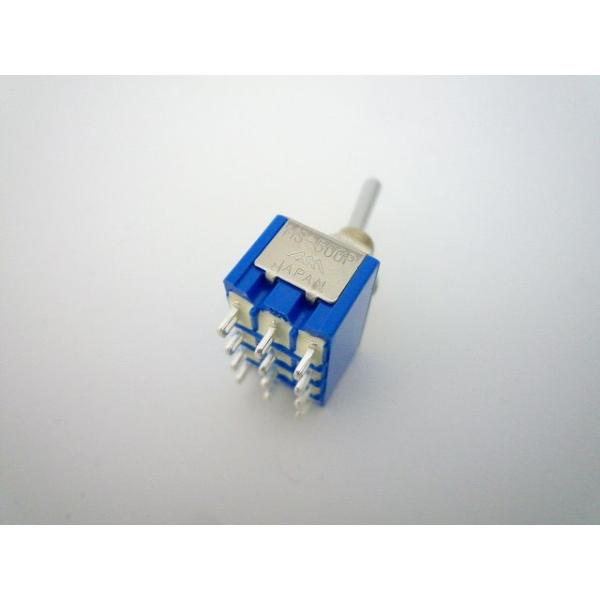 型番：MS500PB回路：4PDT（12P）スイッチ特性：ON-ONレバー倒れ角度：24°±4°端子形状：半田端子操作形状：バット状レバー電流容量：6A.125V.AC絶縁抵抗：DC.500V 100MΩ以上(MIN)絶縁耐圧：【端子間】A...