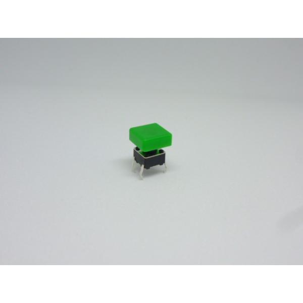 6mm×6mm　基板用(2.54mmピッチ)のタクトスイッチです。輸入品スイッチ動作：モーメンタリ(押したときにON)キャップ色：緑高さ：7.3mm(キャップ付高さ：8.7mm)ネコポス発送可能です。