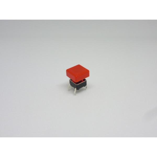 6mm×6mm　基板用(2.54mmピッチ)のタクトスイッチです。輸入品スイッチ動作：モーメンタリ(押したときにON)キャップ色：赤高さ：7.3mm(キャップ付高さ：8.7mm)ネコポス発送可能です。