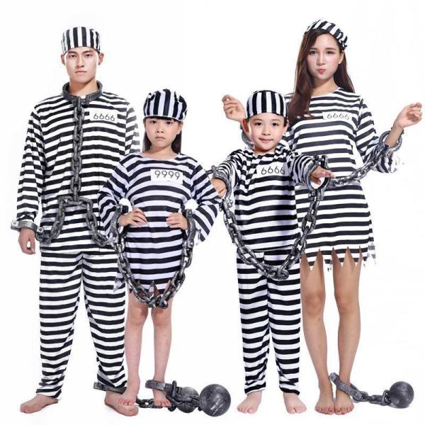 囚人服コスプレ親子ペア対応ボーダー衣装泥棒風男の子女の子大人メンズ/レディース仮装衣装ハロウィン/クリスマスイベントに目立つコスチューム