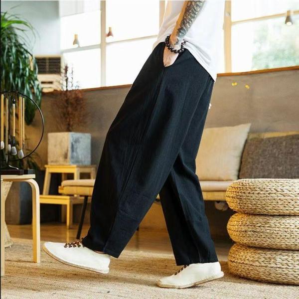 ワイドパンツ メンズ ガウチョパンツ バギーパンツ 大きいサイズ 太め ゆったりひんやり 無地 ウエストゴム イージーパンツ  春夏秋冬