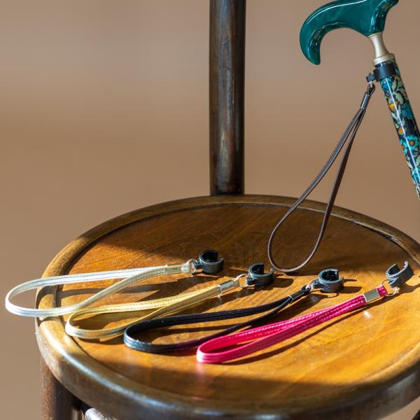 【新品】ストラップ付 アンティークな雰囲気漂うステッキ 杖 ストラップ レザー C型 クリップ式 : ステッキ・つえ専門店つえ姫