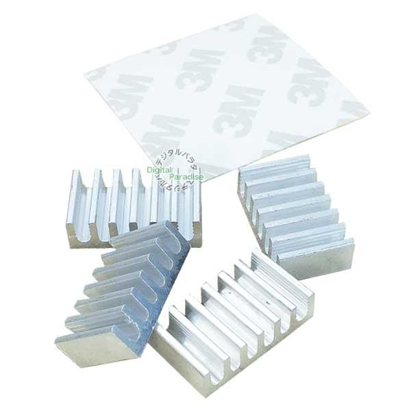 冷却用ヒートシンク 12x21x6mm 4個入り【製品特徴】●アルミ製ヒートシンク●熱伝導性が高い高品質アルミニウム製●幅12mm 長さ21mm 高さ6mm●高さ6mmの7つの羽で放熱します。●4個セット●３Ｍ製熱伝導両面テープ付き（カット...