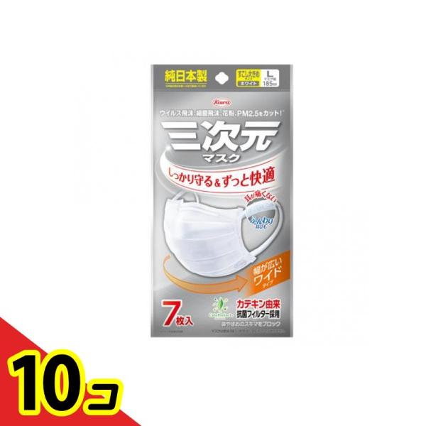 三次元マスク すこし大きめLサイズ ホワイト 7枚入  10個セット