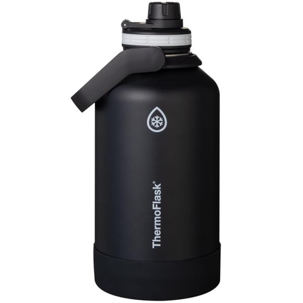 サーモフラスク 水筒 1.9L 保冷専用 ステンレスボトル ブラック 1900ml 直飲み 大容量 真空断熱 広口 キャリーハンドル付き シリコンバンパー TAKEYA