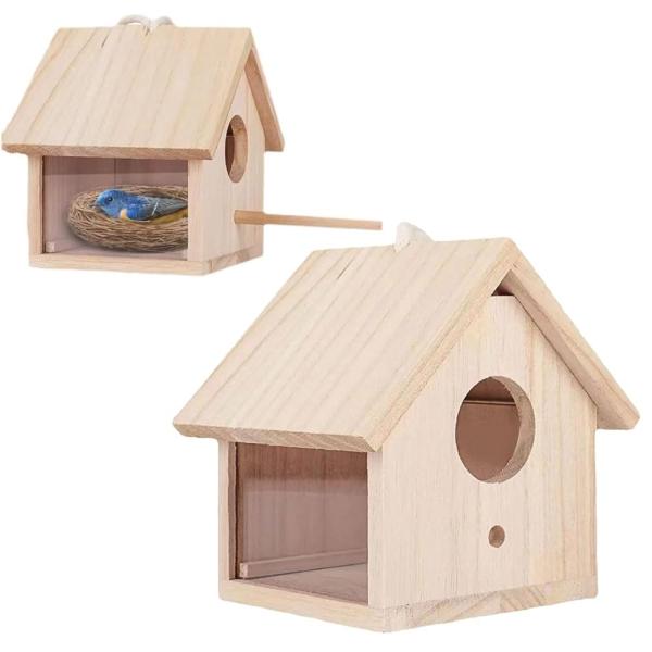 「商品情報」「主な仕様」高品質な天然素材で構成された快適なバードハウス このバードハウスは、鳥が安心して過ごせる無垢材・無塗装でできています。吊り下げ用のロープや固定ネジがついているので、庭先やテラス、バルコニーになどお好きな場所へ簡単に設...