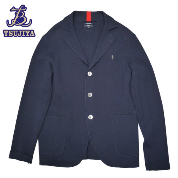 【未使用】Ferrari フェラーリ ウール ジャケット ジップアップ Ferrari フェラーリ ニットジャケット ネイビー メンズ #M 中古AB【辻
