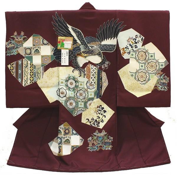 お宮参り男の子着物006 えんじ色とあずき色の中間色 鷹の柄 格子文様 華紋 唐草文様 すべて正絹 手描き友禅 祝着 産着 Ubu006 京の仕立上着物お宮参り初着和楽苑 通販 Yahoo ショッピング