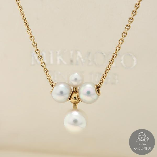 MIKIMOTO アコヤ真珠 ネックレス K18 パール 4~6.2mm クロス 3.4g 美品 