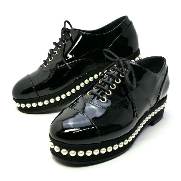 シャネルシューズシャネルレースアップシューズシャネルスウェ