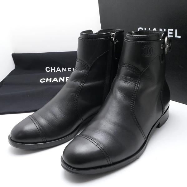 CHANEL（シャネル） ショートブーツ レザー ブラック サイズ35.5C 22.5