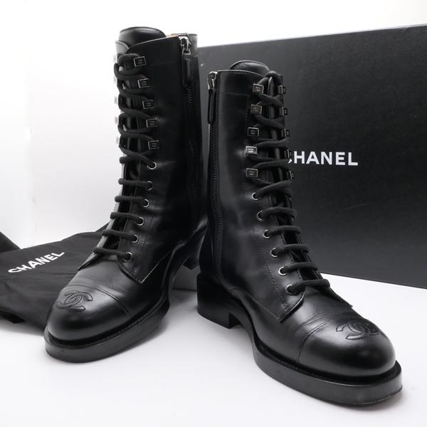 CHANEL（シャネル） レースアップブーツ レザー ブラック サイズ36.5C