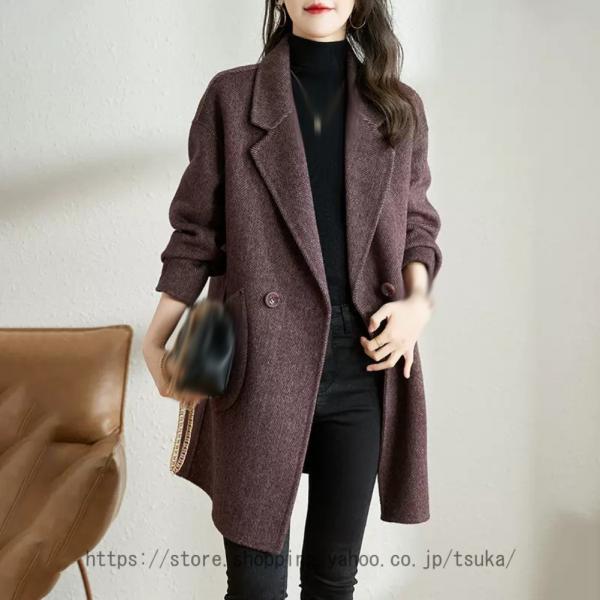 チェスターコート 秋冬 暖かい レディース ロング テーラード ウールコート コート アウター カジュアル ファッション 無地 黒 大きいサイズ 30代 40代