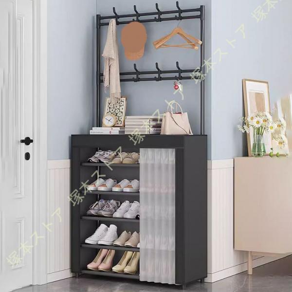 [Release date: September 10, 2025]【多機能収納、収納力抜群】靴棚と服掛けスタンドが融合した設計で、機能性のあるおしゃれな家具です!靴やスリッパなど収納しながら、カバンや帽子、マフラー、コート、鍵などを掛ける...