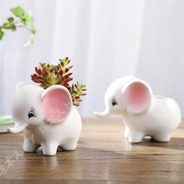 アニマルプランター 鉢 陶器製 ウサギ 可愛い動物 テラコッタ 小さめ 底穴付き ガーデン プレゼント カートゥーン 白 ガーデニング用品 バルコニー