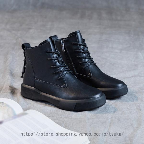 編み上げブーツ 革靴 フラット 靴 レディース サイドジップブーツ 本革