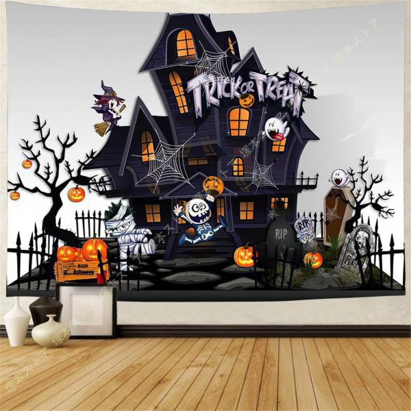 タペストリー ハロウィン飾り カボチャ 壁掛け パーティー 写真背景 おしゃれ 室内 屋外 店舗飾り 面白い Happy Halloween オレンジ＆ブラック カボチャ頭