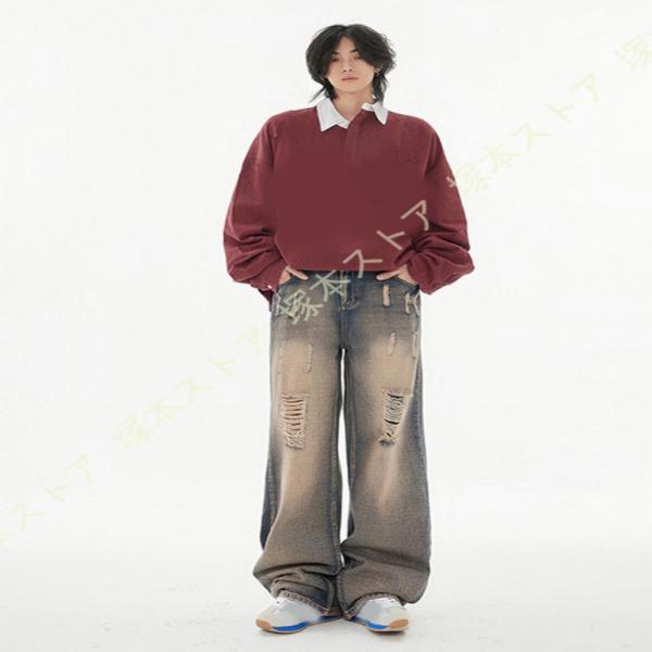 デニムパンツ メンズ ワイド ジーンズ ジーンズ ジーパン Gパン バギーパンツ ダメージ加工 メンズファッション ズボン ヒップホップ ストリート系 カジュアル