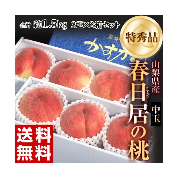山梨県産 春日居の桃 《特秀品》 中玉 3玉×2箱 約1.5kg 化粧箱 ※常温 送料無料